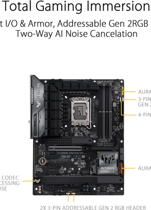 ASUS TUF Gaming Z790-Plus WiFi LGA 1700(Intel 14th,12th &13th Gen) ATX Gaming Motherboard(PCIe 5.0,DDR5,4xM.2 Slots,16+1 DrMOS,WiFi 6,2.5Gb LAN,Front USB 3.2 Gen 2 Type-C,Thunderbolt 4(USB4),Aura RGB)