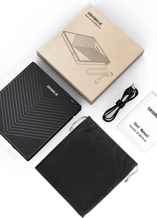 ORIGBELIE External CD DVD Drive, Ultra Slim CD Burner USB 3.0 with 4 USB Ports and 2 TF/SD Card Slots, Optical Disk Drive for Laptop Mac, PC Windows 11/10/8/7 Linux OS