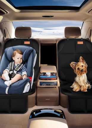 SMART ELF Car Seat Protector, 2Pack Seat Protector Protect Child Seats with Thickest Padding and Non-Slip Backing Mesh Pockets for Baby and Pet,Sedan SUV Truck (Black)