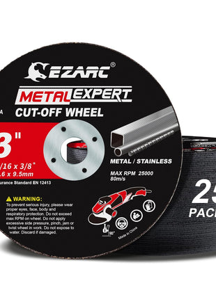 EZARC Cut Off Wheels 25 Pack, 3" x 1/16" x 3/8" Cutting Wheel, Metal & Stainless Steel Cutting Disc for Die Grinder