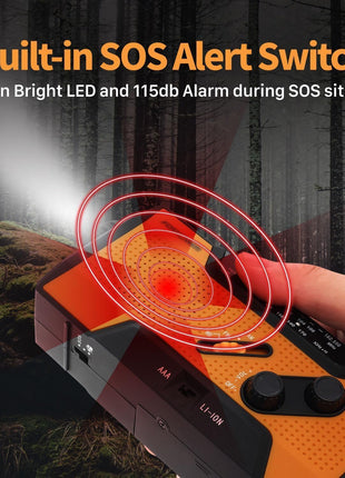 FosPower NOAA Emergency Weather Radio A1 7400mWh Portable Power Bank, AM/FM, USB/Solar/Hand Crank Charging, Battery Operated, SOS Alarm & Flashlight for Indoor/Outdoor Emergency - Orange