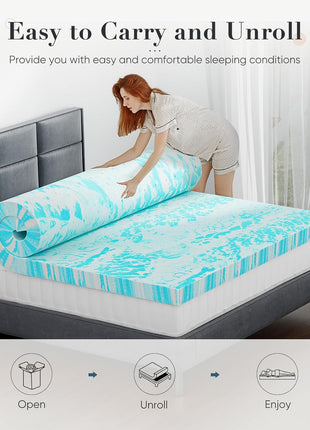 Memory Foam Mattress Topper Queen, 2 Inch Thick Gel Infused Bed Toppers for Queen Size Bed, Soft Mattress Pads for Sleeper Sofa, RV, Camper, CertiPUR US Certified, Blue