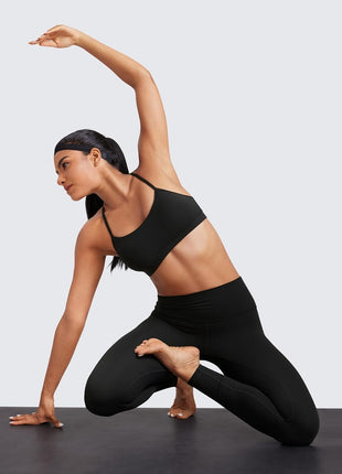 CRZ YOGA Butterluxe Womens Y Back Sports Bra - Padded Racerback Low Impact Spaghetti Thin Strap Workout Yoga Top Black Medium