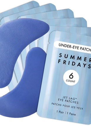 Summer Fridays Jet Lag Hydrating Eye Patches - De-puffing Hydrogel Under Eye Masks with Hyaluronic Acid, Caffeine + Peptides - Soothing + Refreshing At-Home + Travel Skin Care (6 Pairs)
