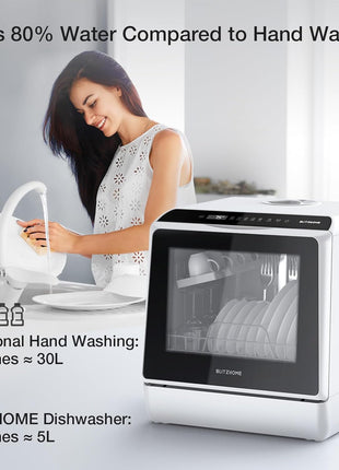 BLITZHOME Portable Dishwasher Countertop, WIFI Smart Dishwasher, Compact Dishwashers with 5L Built-in Water Tank, 6 Programs, 360° Dual Spray, High-Temp& Air-Dry Function, Fruit Cleaning
