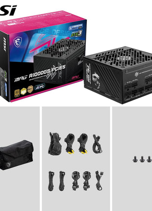 MSI MPG A1000GS PCIE5, Fully Modular Gaming 1000W Power Supply, 80+ Gold, Dual 12V-2x6 Cables, Server-Grade Capacitor, ATX 3.1 & PCIe 5.1 Ready, Low-Noise, Semi Digital, 10 Year Warranty