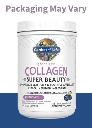 Garden of Life Grass Fed Collagen Powder, Blueberry Acai, 30 Servings | 10g Collagen Protein, Type 1 & 3, Plus Vitamin C