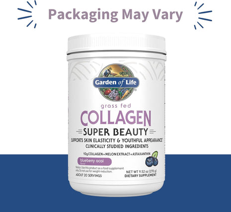 Garden of Life Grass Fed Collagen Powder, Blueberry Acai, 30 Servings | 10g Collagen Protein, Type 1 & 3, Plus Vitamin C