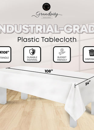 Plastic Table Cloth Disposable 12 Pack 54 x 108 in Rectangle Table Cloths