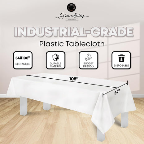 Plastic Table Cloth Disposable 12 Pack 54 x 108 in Rectangle Table Cloths