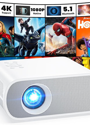 HOMPOW Projector, Electric Focus Native 1080P Full HD Bluetooth Projector with Speaker, Outdoor Portable Movie Mini Projector Compatible with Laptop, Smartphone, TV Stick, Xbox, PS5