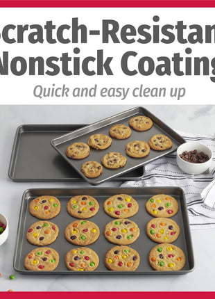 GoodCook Everyday Nonstick Baking Sheet Set, 3 Pack Includes Small (13×9) Medium (15×1) and Large (17×11) Pans Carbon Steel Construction Cookie Sheets Bakeware Set, Gray