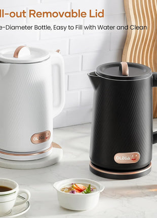 OLEGA Electric Kettle - 1500W Electric Tea Kettle 1.8L Stainless Steel Inner Electric Kettles for Boiling Water Auto Shut Off Boil-Dry Protection Electric Water Kettle for Coffee Tea Black