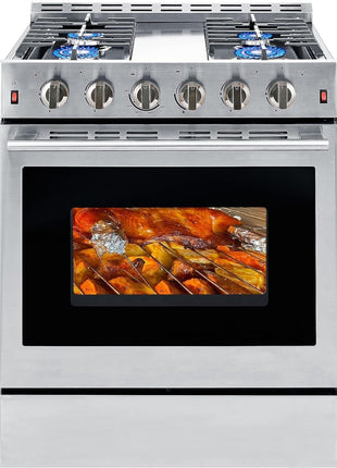 30 inch Gas Range Oven Gas Range Stove Convection Oven Stainless Steel Freestanding 5.56 cu.ft.4 Burners 42000BTU Large 3 Layers Tempered Glass Door Heavy Duty