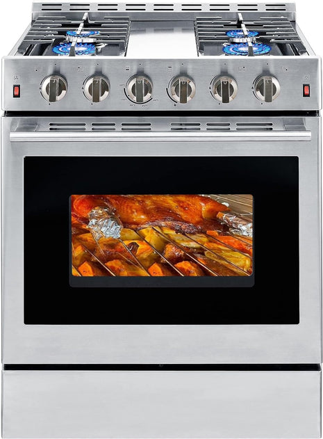 30 inch Gas Range Oven Gas Range Stove Convection Oven Stainless Steel Freestanding 5.56 cu.ft.4 Burners 42000BTU Large 3 Layers Tempered Glass Door Heavy Duty