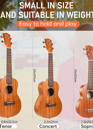 Kmise Professional Ukulele for Adult Beginner, Free Online Lesson 21 inch Soprano Mahogany Ukelele with Kids Ukele Bundle Starter Kit Gig Bag Case, Strap, Tuner, Nylon Strings, Book, Uke Gift Choice