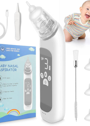 Nasal Aspirator for Baby, Electric Nose Aspirator for Toddler, Nose Sucker with Powerful Suction, Auto Nose Cleaner with 3 Silicone Tips, Adjustable Suction Level, Music and Light Soothing Function