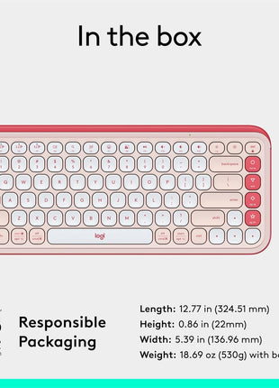 Logitech POP ICON Keys Wireless Bluetooth Keyboard - Rose and Off-White | Comfortable typing, programmable keys, easy-switch between up to 3 devices, for laptop, tablet, PC