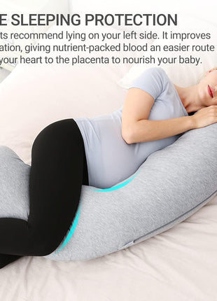 Momcozy J Shaped Pregnancy Pillow, Maternity Body Pillow for Side Sleepers | Cooling Body Pillow with Removable Cover for Head Neck Belly Support, Side Sleeper, Must-haves for Pregnant Women Grey
