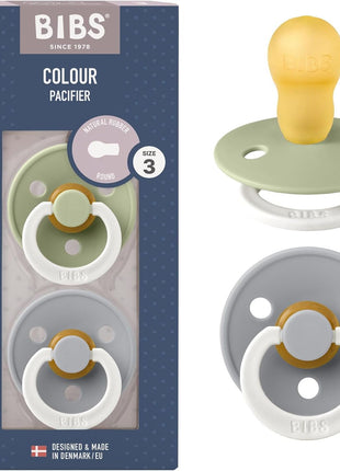 BIBS Pacifiers Colour Collection | Natural Rubber Baby Pacifier | Set of 2 BPA-Free Soothers | Made in Denmark | 0+ Months (Pack of 2) | Dusty Blue/Steel Blue