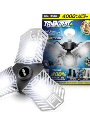 Bell+Howell TRIBURST Aluminum LED Socket Ceiling Light Bulbs 60W 4000 LM 6500K – 3 Deformable Panels LED Shop Light Fixture for Indoor, Bedroom, Living Room, Garage Lights, Home Improvement, E26 / E27