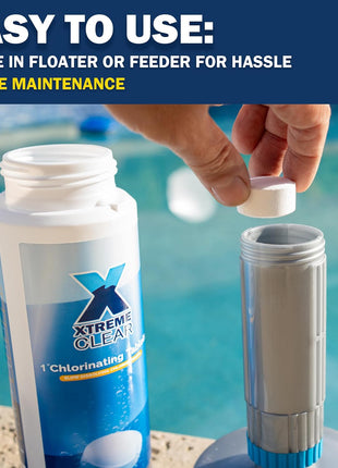 XtremeClear 1 inch Chlorine Tabs Swimming Pool Hot Tub & Spa Eliminate Bacteria & Algae Sanitizer Makes Water Clean & Crystal Clear Slow Dissolving 1.5lbs