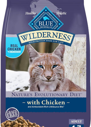 Blue Buffalo Wilderness Natural Adult Dry Cat Food, High-Protein and Grain-Free Diet, Supports Healthy Muscle Development and a Healthy Immune System, Chicken, 12-lb. Bag