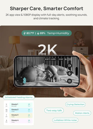 Dr.Care VistaView 5inch Smart WiFi Baby Monitor with Clip Mount - 2K HD Camera, App Control, Cry & Motion Alerts, Night Vision, 5000mAh Battery, 2-Way Talk, Multi-User, Triple Security