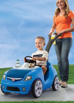 Step2 Whisper Ride II Kids Push Car, Ride-On Car with Seat Belt and Horn, Quick Fold Handle, Stroller Alternative, Toddlers and Preschoolers Ages 18+ Months, Blue