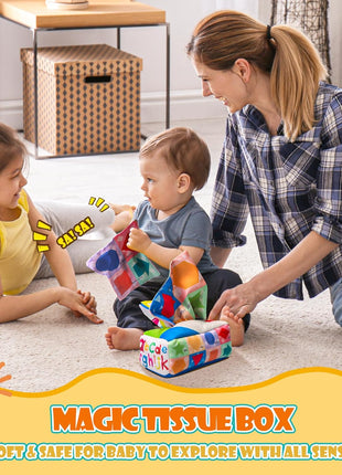 Montessori Toys for Babies 6-12 Months,1 Year Old,8 in 1 Learning Educational Set Wooden Sensory Toys for Baby Toys 12-18 Months (Includes Tissue Box Toy,Rainmaker and More)