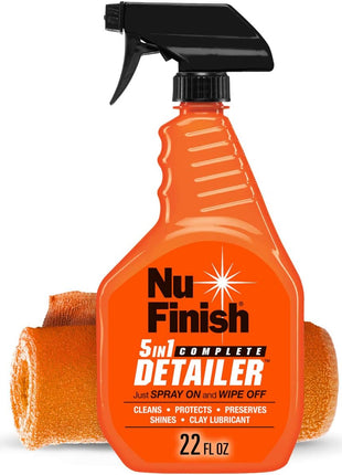 5-in-1 Complete Detailer Spray with Towel by Nu Finish, Preserves and Protects Car Detailing, Includes 1 Microfiber Towel, 22 Oz Spray