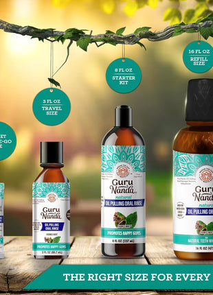 GuruNanda CocoMint Oil Pulling Mouthwash for Complete Oral Hygiene, 7 Essential Oils & Vitamins for Happy Teeth & Gums & Fresh Breath, Alcohol-Free, 16 oz