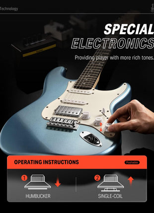 Donner DST 152R Electric Guitar, 39 inch Beginner Electric Guitar Kit, HSS Pickup with Coil Split, Guitar Starter Set with Amp, Bag, All Accessories, Metallic Ice Blue