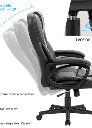 Furmax Office Executive Chair High Back Adjustable Managerial Home Desk Chair, Swivel Computer PU Leather Chair with Lumbar Support (Black)
