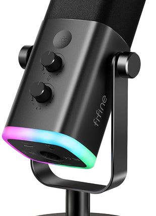 FIFINE AmpliGame AM8 USB/XLR Dynamic Microphone for Gaming Streaming | Podcast Mic with RGB Light, Mute Button, Headphones Jack, Desktop Stand, for Vocal Recording Singing YouTube
