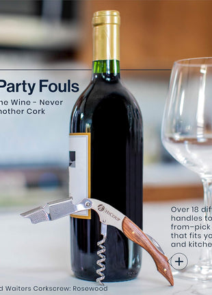 HiCoup Wine Opener - Professional Corkscrews for Wine Bottles w/Foil Cutter and Cap Remover - Manual Wine Key for Servers, Waiters, Bartenders and Home Use - Classic Rosewood