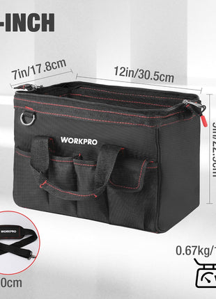 Workpro 12-inch Close Top Wide Mouth Storage Tool Bag, W081020A
