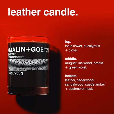 MALIN+GOETZ 9oz Scented Candle | Hand-Poured Soy Wax with Unique Fragrance Blends | Clean-Burning, Vegan & Cruelty-Free | Bergamot, Sage, Otto, Tomato, Strawberry, Cannabis, Dark Rum & Leather