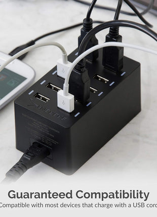 SABRENT 60W 10-Port USB Charging Station, Auto-Detect (AX-TPCS) | 12A family-sized desktop rapid charger; smart auto-detect USB ports; UL certified; black; usb power strip; usb charging hub