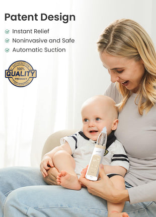 GROWNSY Nasal Aspirator for Baby, Electric Baby Nose Sucker, Automatic Nose Cleaner with Larger Suction Chamber and More Powerful Suction, Music and Light Soothing Function, Beige