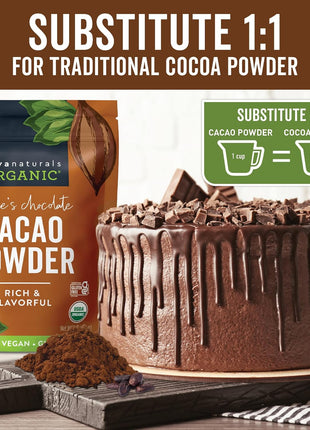 Organic Cacao Powder, Unsweetened, 1 lb (454 g) – Rich Dark Chocolate Flavor, Perfect for Baking, Smoothies & Hot Chocolate – Vegan, Keto, Paleo, Non-GMO & Gluten-Free Cocoa Powder