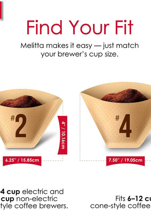 Melitta #4 Unbleached Coffee Filters, Premium, Natural Brown, Flavor Enhancing Coffee Filters for 8-12 Cup Coffee Makers, Kosher Certified, Compostable, 100 Count (Pack of 3)