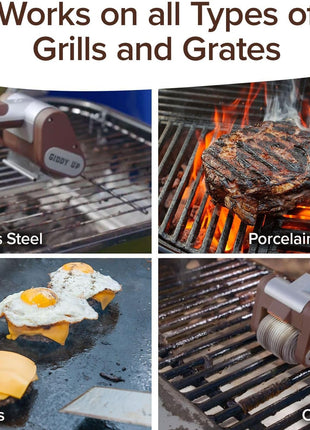 HorsePower Giddy Up Grill Cleaner, Cordless Rechargeable, As Seen on TV | LED light, rechargeable, 304 stainless power steel roller, up to 350 RPM, no bristles, no preheating, blasts burnt-on food