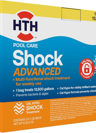 HTH 52036R Pool Care Shock Advanced, Swimming Pool Chemical   Cal Hypo Formula, Prevents Bacteria & Algae, Restores Crystal Clear Water   Shock Treatment, (6 Pack)
