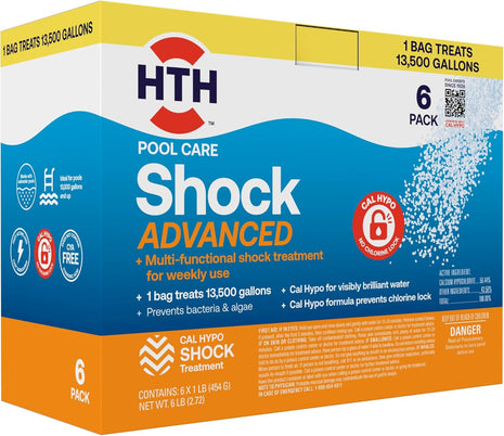 HTH 52036R Pool Care Shock Advanced, Swimming Pool Chemical   Cal Hypo Formula, Prevents Bacteria & Algae, Restores Crystal Clear Water   Shock Treatment, (6 Pack)