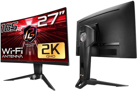 ASRock Curved Phantom Gaming Monitor 27 inch QHD 2560 x 1440 (2K) 165 Hz (144Hz and Higher) Wi-Fi Antenna FreeSync Premium (AMD Adaptive Sync) Built-in Speakers, PG27Q15R2A