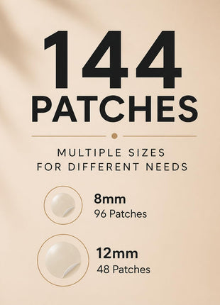 Hydrocolloid Pimple Patches (144 Count, 8mm & 12mm) – Nearly Invisible, Ultra Thin Spot Cover, Day & Night Use.