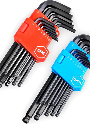 EFFICERE 30-Piece Premium Hex Key Allen Wrench Set, SAE and Metric Assortment, L Shape, Chrome Vanadium Steel, Precise and Chamfered Tips | SAE 0.028-3/8 inch, Metric 0.7-10 mm | In Storage Case