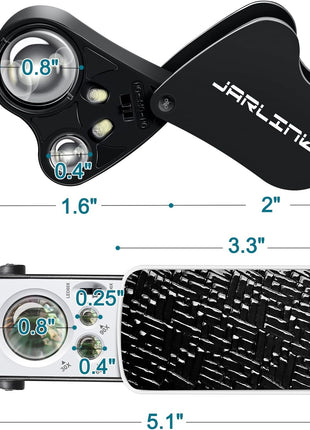 JARLINK 2 Pack Jewelers Loupe, 30X 60X 90X Illuminated Jewelers Eye Magnifier and Magnifying Glass Loop with UV Black Light and Bright LED Light for Gems, Jewelry, Diamond, Coins, Stamps (Black)