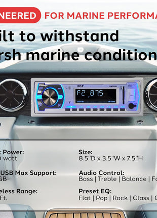 Pyle PLMRB29W Single-DIN In-Dash Digital Marine Stereo Receiver with Bluetooth (White)